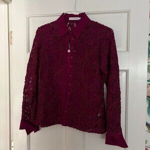 Anne Fontaine cut out/embroidered blouse with matching tank size 42  deep cherry